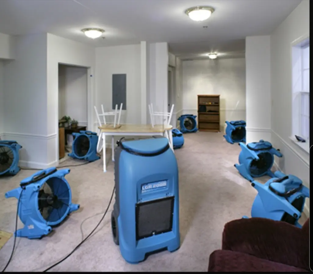 Air movers and dehumidifier setup for Water Damage Restoration in Panama City Beach